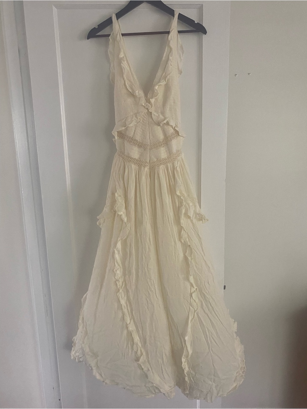 Free People Cream Ruffle Tiered Maxi Dress